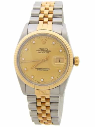 Mens Rolex Two-Tone 18K/SS Datejust Gold Champagne Diamond Dial 16013 (SKU 7580208AMT)