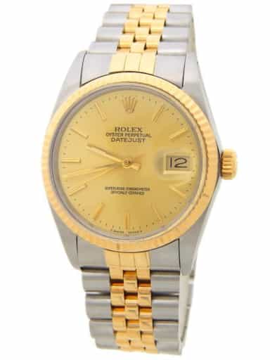 Mens Rolex 2Tone Datejust 16013 Watch with Gold Champagne Dial (SKU 8983114AMT)