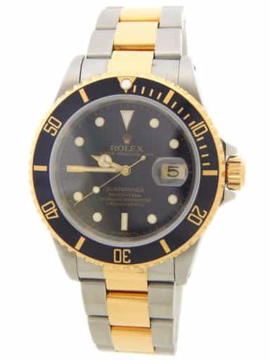Mens Rolex Two-Tone 18K/SS Submariner Black Bezel and Dial 16613 (SKU U473304AMT)