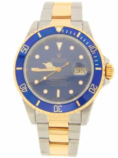 Mens Rolex Two-Tone 18K/SS Submariner Watch with Blue Dial 16613 (SKU 16613FPAMT)