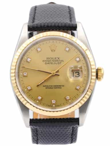 Mens Rolex Two-Tone Datejust Watch Factory Gold Champagne Diamond Dial 16233 (SKU X401439AMT)