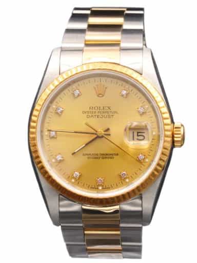 Mens Rolex Two-Tone Yellow Gold/ Stainless Steel Datejust Champagne Diamond Dial 16233 (SKU L972561AMT)