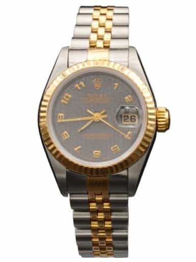 Ladies Rolex Two-Tone 18K/SS Datejust Watch Slate Gray Arabic Dial 69173 (SKU 69173SGFPAMT)