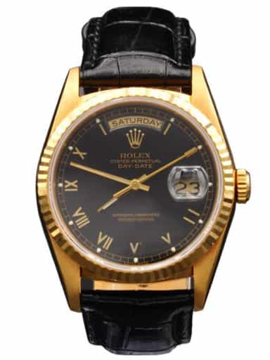 Mens Rolex 18K Gold Day-Date President Watch Black Roman Dial 18238 (SKU L392740BLAMT)