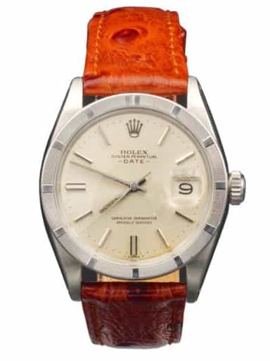 Vintage 1501 Mens Rolex Stainless Steel Date Watch Silver Dial Brown Strap (SKU 914078BRAMT)