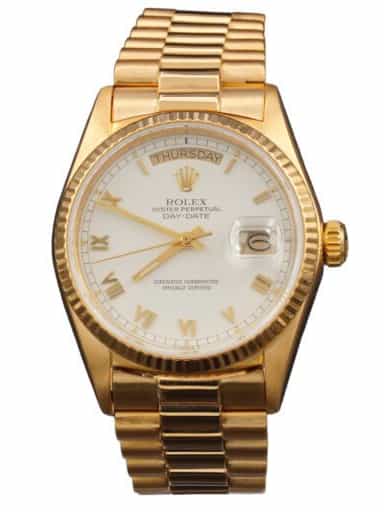 Mens Rolex 18K Gold Day-Date President Watch White Roman Dial 18038 (SKU 8604088FPAMT)