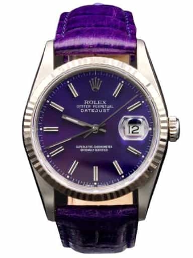 Mens Rolex Stainless Steel Datejust 16234 Watch Blue Dial Purple Band (SKU X755791PAMT)