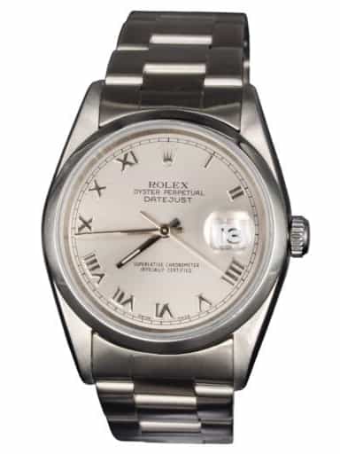 Mens Rolex Stainless Steel Datejust Watch Silver Roman Dial 16200 (SKU A418451AMT)