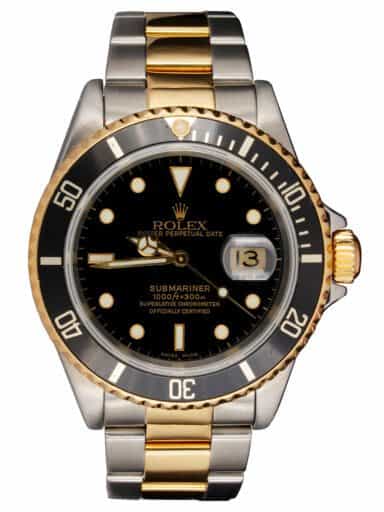 Mens 1990s Rolex 2Tone Submariner Watch Black 16613 (SKU 16613BFPAMT)