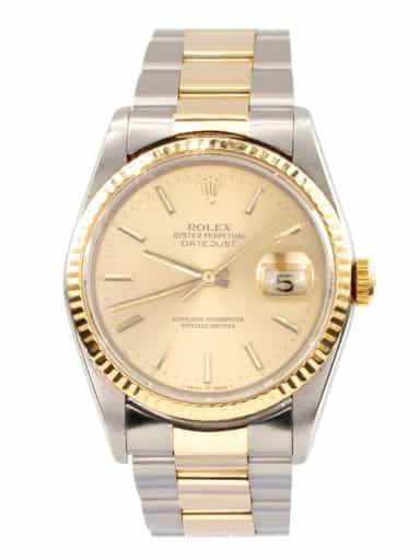 Mens Rolex Two-Tone Yellow Gold Stainless Steel Datejust Watch Gold Dial 16233 (SKU L936288AMT)