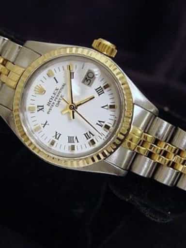 Ladies Rolex Two-Tone 18K/SS Date Watch 69173 Quickset with Rolex Jubilee Band and White Roman Dial (SKU 8839018MT)
