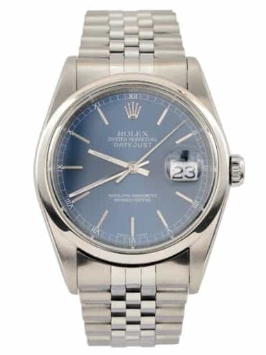Mens Rolex Stainless Steel Datejust Watch Blue Dial Jubilee Band 16200 (SKU Y488194JAMT)