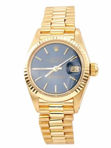 Ladies Rolex 18K Yellow Gold Datejust President Watch Model 6917 Blue Dial (SKU 6600212AMT)