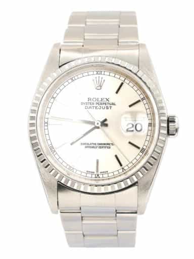 Mens Rolex Stainless Steel Datejust Watch Silver Stick Dial 16220 (SKU P504616SAMT)