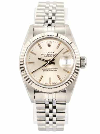 Ladies Rolex Stainless Steel and White Gold Datejust 69174 Watch with Silver Dial (SKU L443331AMT)