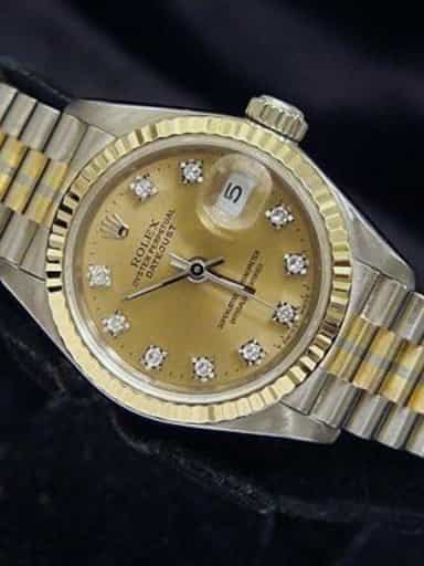 Ladies Rolex 18K Tridor Datejust President Champagne Diamond 69179B (SKU E256160MT)