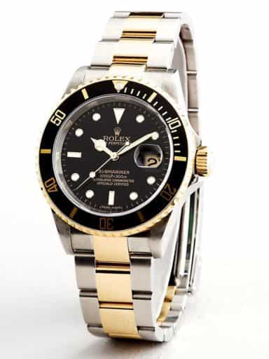 Mens Rolex Two-Tone Submariner 16613T with Black Dial & Bezel - Mid 2000s (SKU 16613T111MT)
