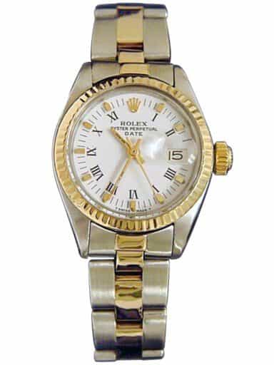 Ladies Rolex Two-Tone 14K/SS Date White Roman 6917 (SKU 4077576AMT)