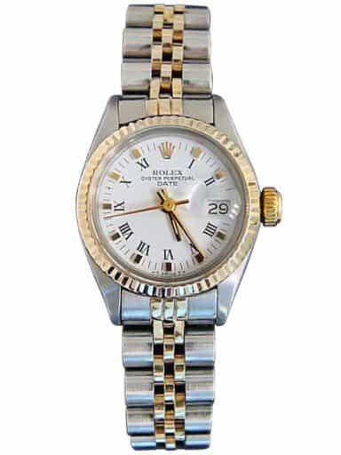 Ladies Rolex 2Tone Date Watch 6917 White Roman Dial and Jubilee Band (SKU 5815288MT)