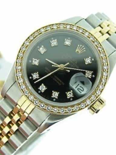 Ladies Rolex Two-Tone 18K/SS Datejust Black Diamond 69173 (SKU 69173BLDDMT)