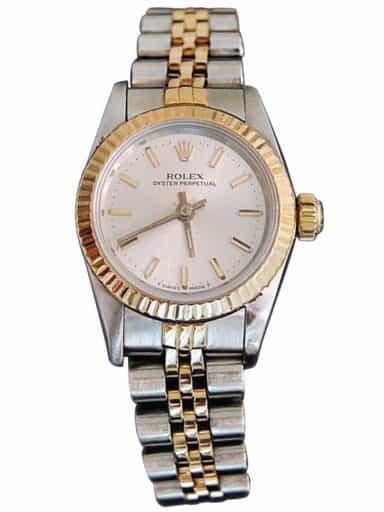 Ladies Rolex Two-Tone 18K/SS Oyster Perpetual Silver  67193 (SKU 9586511CMT)