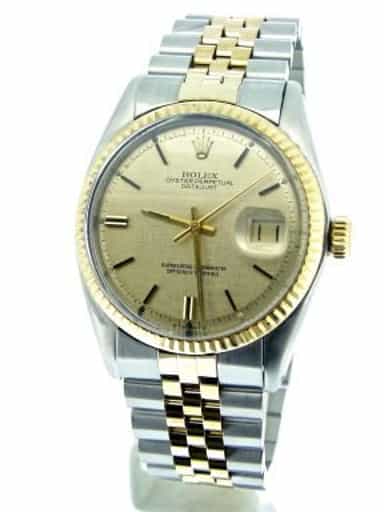 Mens Rolex Two-Tone Datejust Gold Linen 1601 (SKU 1601GLBCMT)