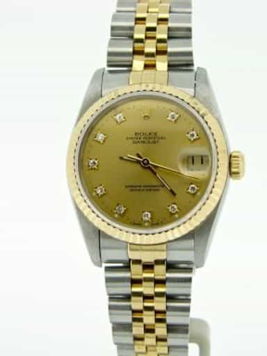 Mid Size Ladies Rolex Two-Tone Datejust Watch Factory Diamond Dial 68273 (SKU S576375MT)