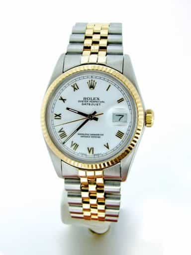 Mens Rolex Two-Tone 18K/SS Datejust White Roman 16013 (SKU 9368194MT)
