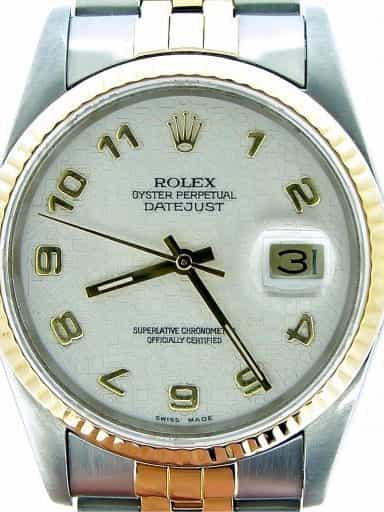 Mens Rolex Two-Tone 18K/SS Datejust White Arabic 16233 (SKU L288020MT)