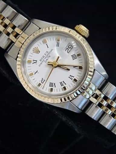 Ladies Rolex 2Tone Date Watch 6917 White Roman Dial and Jubilee Band (SKU 5815288MT)