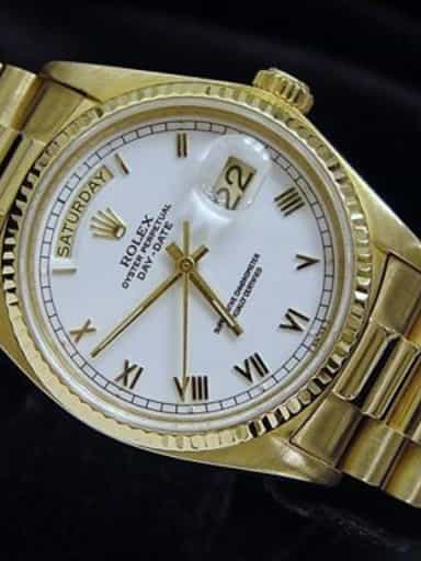 Mens Rolex 18K Gold Day-Date President White Roman 18038 (SKU 5986501MT)