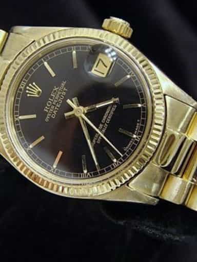 Mid Size Rolex 18K Yellow Gold Datejust Black 6827 (SKU 6827BAPBMT)