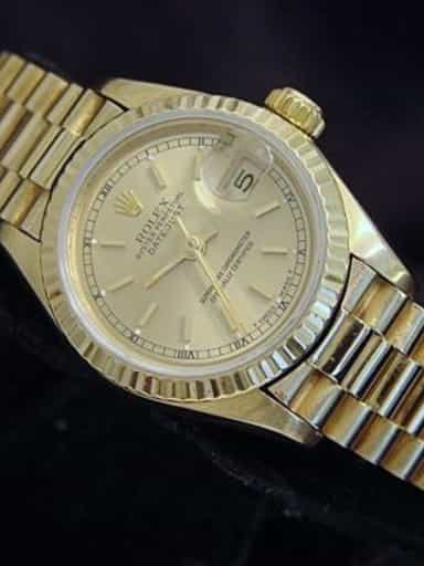 Ladies Rolex 18K Yellow Gold Datejust President Champagne  69178 (SKU L819333MT)