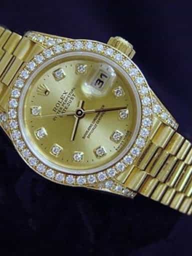 Ladies Rolex 18K Yellow Gold Datejust President Crown Collection Diamond 69158 (SKU T657096MTP)