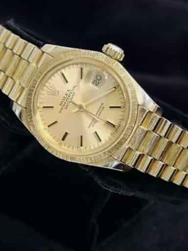 Ladies Rolex 18K Yellow Gold Datejust President Bark Champagne 6927 (SKU 5280862NMT)