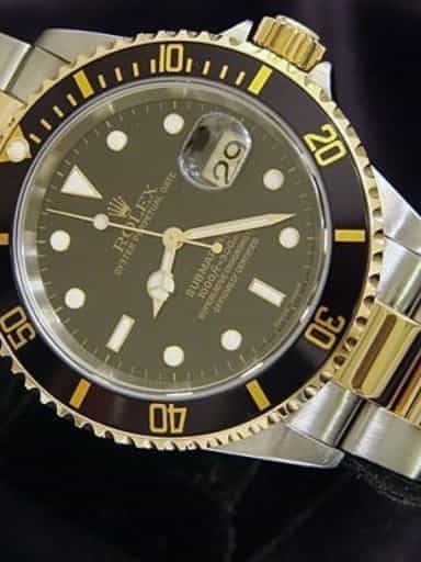 Mens Rolex Two-Tone 18K/SS Submariner Black  16613 (SKU P871026MT)
