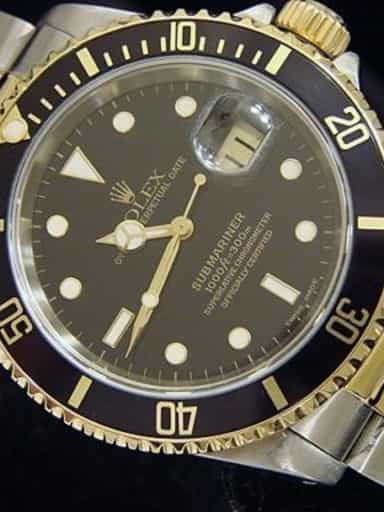 Mens Rolex Two-Tone 18K/SS Submariner Black  16613 (SKU T957013BCMT)