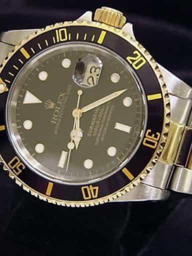 Mens Rolex Two-Tone Submariner Watch 16613 Black (SKU E524519BCMT)