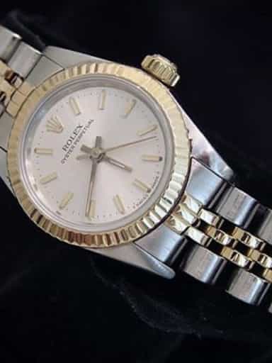 Ladies Rolex Two-Tone 18K/SS Oyster Perpetual Silver  67193 (SKU 9586511CMT)