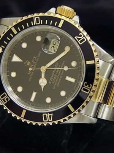 Mens Rolex Two-Tone 18K/SS Submariner Black  16613 (SKU X522317BCMT)