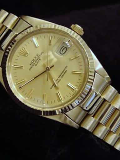 Mens Rolex 14K Yellow Gold Date Champagne  15037 (SKU 9534320BMT)