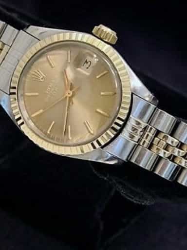 Ladies Rolex Two-Tone Date Watch 6917 with Bronze Dial and Oval Jubilee Band (SKU 3764307MT)
