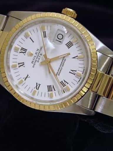 Mens Rolex Two-Tone 18K/SS Date White Roman 15223 (SKU L923163MT)