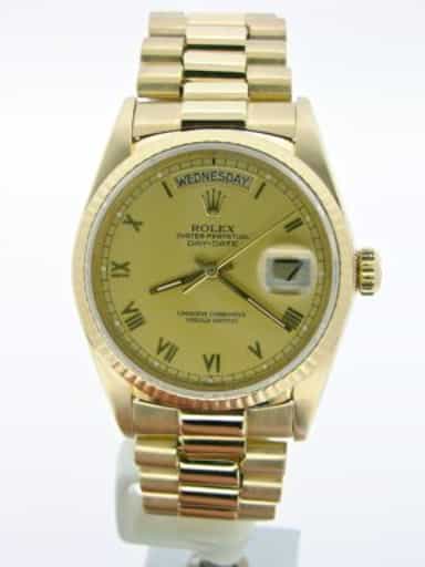 Mens Rolex 18K Gold Day-Date President Champagne Roman 18038 (SKU 9218114MT)