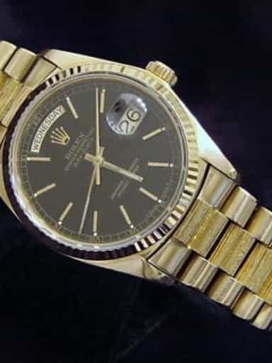 Mens Rolex 18K Gold Day-Date President Watch with Black Dial (SKU B5507779MT)