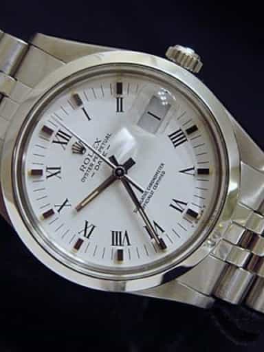 Mens Rolex Stainless Steel Date White Roman 15000 (SKU 7409575MT)