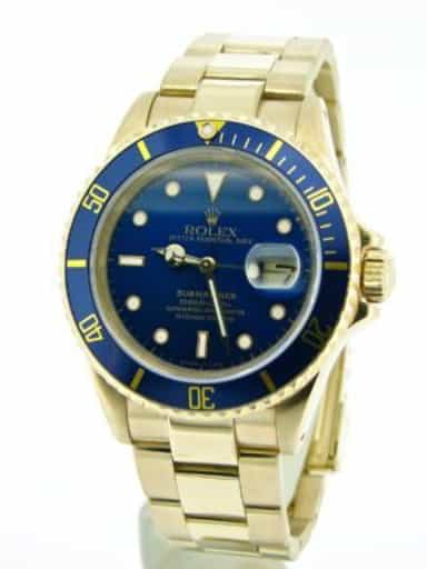 Mens Rolex 18K Yellow Gold Submariner Blue  16618 (SKU N301320NNMT)