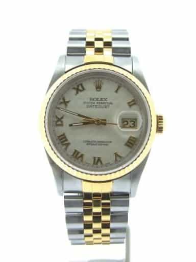 Mens Rolex Two-Tone 18K/SS Datejust Ivory Roman 16233 (SKU E665686NBCMT)
