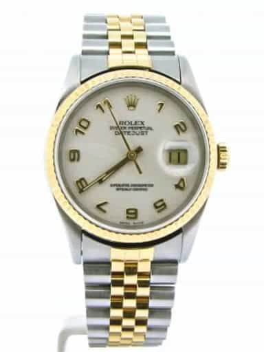 Mens Rolex Two-Tone 18K/SS Datejust White Arabic 16233 (SKU X402677NJUBMT)