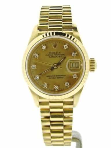 Ladies Rolex 18K Yellow Gold Datejust President Champagne Diamond 69178 (SKU E363626AMT)